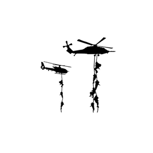Black helicopter military silhouettes wall sticker featuring special forces rappelling