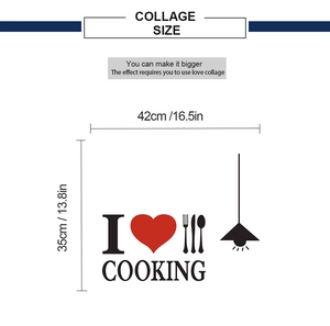 Detail showing dimension specifications for I Love Cooking kitchen wall stickers