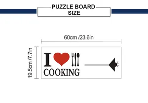 Size guide for I Love Cooking wall sticker, measuring 60cm by 19.5cm for kitchen decor