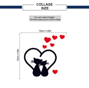 Detailed dimension drawing showing 12x12cm size of cute heart-shaped couple cats wall sticker