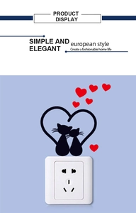 Close-up of cute cartoon couple cats wall sticker for light switch decoration