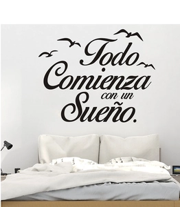 Detail von Todo Comienza con un Sueño Wandtattoo mit Möwen an der Schlafzimmerwand