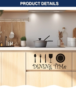 Detail der DIY Dining Time Küchenwandtattoo mit Besteck-Silhouetten auf einem Holzschrank