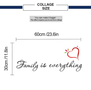 Spécifications de taille pour sticker Family is everything mesurant 60cm par 30cm environ