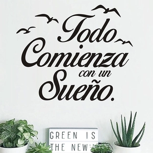 Todo Comienza Con Un Sueño Spanischer Spruch Wandaufkleber Mit Möwen Silhouetten PVC Vinyl Aufkleber Für Wohnzimmer Dekor