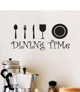 Detailansicht der schwarzen Dining Time Küchenwandtattoo mit Besteck-Silhouette-Icons