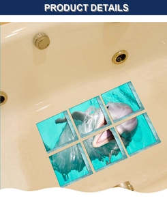 Detail showing 6-piece 3D dolphin waterproof bathtub stickers with realistic ocean design