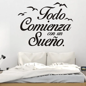 Spanisches Wandtattoo Todo Comienza con un Sueño mit Vögeln für moderne Zimmerdeko