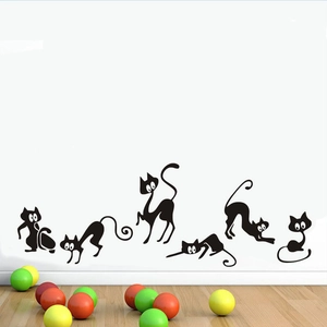 Modern Minimalist Black Cartoon Cat Silhouette PVC Wall Sticker For Living Room Bedroom Cute Animal Silhouettes Home Decor Sticker