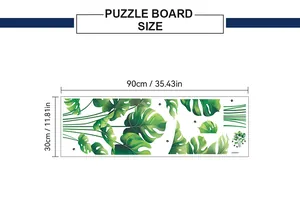 Detailed size chart for tropical green leaf wall stickers measuring 90cm by 30cm
