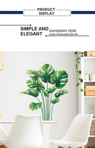 Detailed view of monstera leaf wall stickers with vibrant green textures for modern home decor