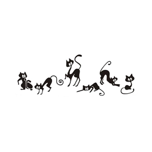 Set of 6 black cat silhouette wall decals in various poses for home decor