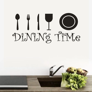 Selbstklebender Wandsticker mit Dining Time Besteck-Silhouetten für Küchendekoration