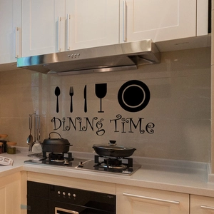 DIY Abnehmbarer schwarzer Dining Time Wandaufkleber mit Besteck-Icons für Küche und Esszimmer