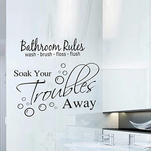 Bathroom Rules Wall Decal Soak Your Troubles Away Wall Sticker PVC Waterproof Removable DIY Black Letters Decoration For Bathroom Toilet Washroom Home Decor