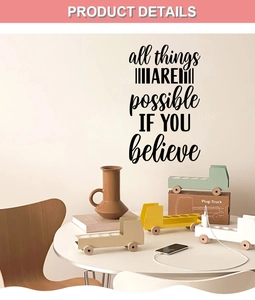 Détail du sticker mural 'all things ARE possible IF YOU believe' en vinyle noir