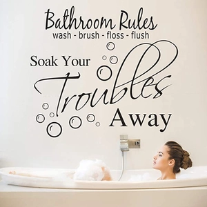 Waterproof Bathroom Rules wall decal with Soak Your Troubles Away quote for home decor