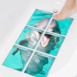 6-piece non-slip 3D dolphin bathtub stickers with blue waterproof adhesive surface