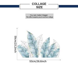 Banana leaf wall sticker dimensions shown as 59cm by 93cm with gold vein accents