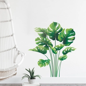 Nordic style green palm leaf wall sticker with realistic monstera leaves for home decor