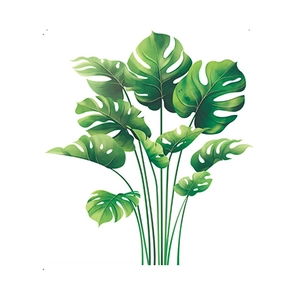Nordic style green palm and monstera leaf wall stickers for living room decor