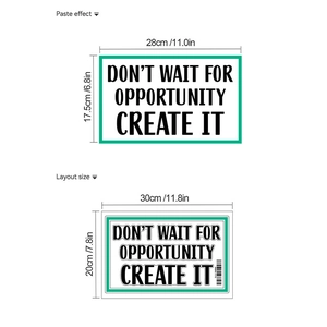 Detail showing layout size and paste effect for motivational quote wall decal stickers