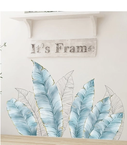 Detail of Nordic tropical leaf wall stickers featuring blue gradient banana leaf designs