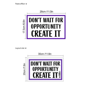 Detailed wall sticker layout comparison of motivational Don't Wait For Opportunity phrase