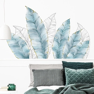 Modern Tropical Banana Leaf Wall Stickers Nordic Blue Gold Leaf PVC Wall Decal For Bedroom Living Room Home Decoration