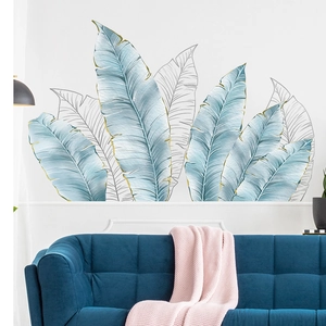 Modern tropical large leaf wall decals with gold accents for living room home decoration