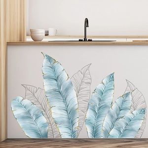 Modern tropical banana leaf wall stickers with gold edges for kitchen home decor