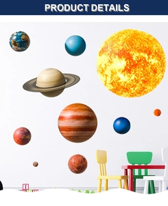 Detailed realistic solar system planets PVC wall stickers for kids bedroom decor