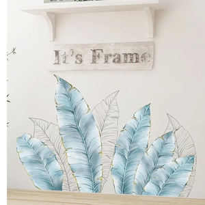 Blue watercolor tropical leaf wall stickers in Nordic minimalist style for home decor