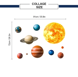 Solar system planet wall stickers set with collage dimensions of 91cm by 72cm size