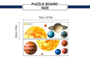 Size chart showing dimensions of 70x25cm for the solar system planets wall sticker set