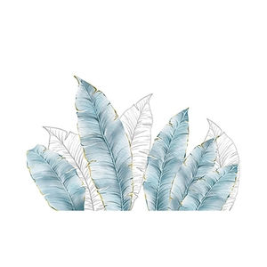 Artistic tropical blue banana leaves wall stickers with elegant golden outlines and layers
