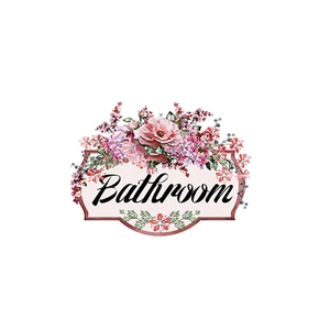 Floral Bathroom wall plaque with vintage pink roses and elegant cursive text for home decor
