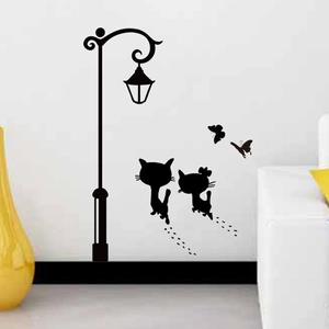 Pegatinas de pared de siluetas de gatos negros con farola retro para decoración