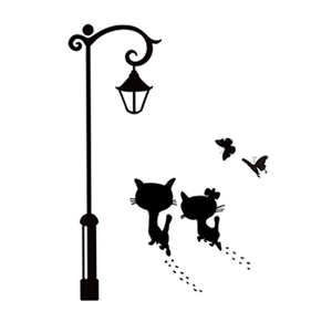Vinilos decorativos de pared con gato negro y farola vintage para salón y dormitorio