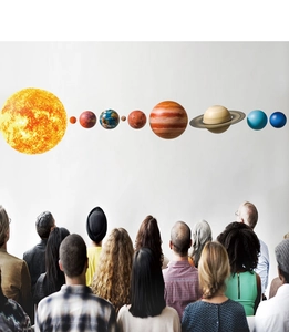 Detailed solar system wall stickers set showing vivid planets and ringed Saturn textures