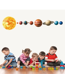 Solar system planet wall stickers and educational wooden alphabet blocks for kids room