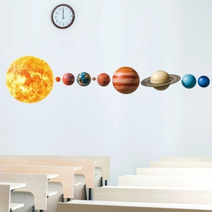 Solar system planets wall decals for bedroom featuring realistic educational space theme
