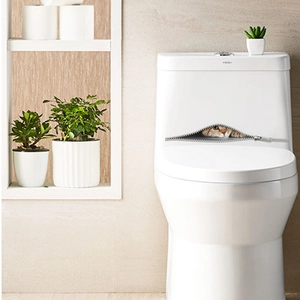 3D cute orange cat wall sticker with realistic zipper design for bathroom decor