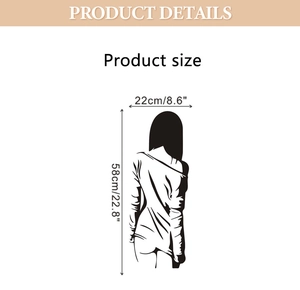 Detail showing dimensions of female silhouette wall sticker measuring 22cm by 58cm