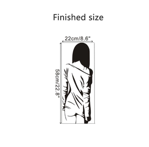 Detail of creative silhouette wall sticker showing precise size 22x58 cm dimensions