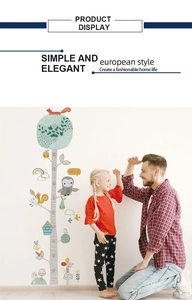 Détails du sticker mural toise pour enfants avec chouettes et motif forêt mignonne