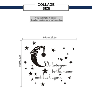 Sticker mural avec lune et étoiles portant l'inscription We love you to the moon