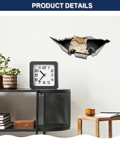 Detail showing 3D orange tabby cat wall sticker with realistic torn wall effect