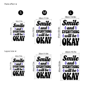 Size chart showing paste effect and layout dimensions for wall sticker in S, M, L