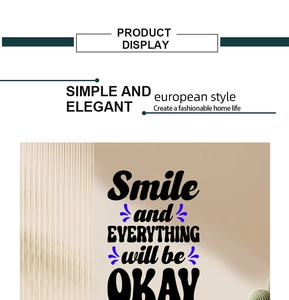 Detail of self-adhesive wall decal with quote Smile and EVERYTHING will be OKAY